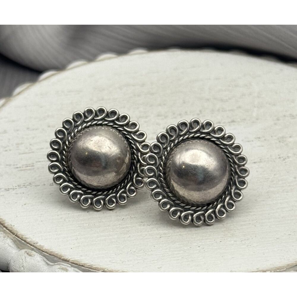 Old Fred Harvey Era Bead Center Native American Sterling Earrings 12.16G